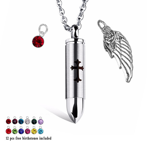 12 color piedra joyería <span class=keywords><strong>de</strong></span> <span class=keywords><strong>la</strong></span> cremación <span class=keywords><strong>de</strong></span> alas <span class=keywords><strong>de</strong></span> Ángel recuerdo Memorial collar <span class=keywords><strong>Cruz</strong></span> colgante <span class=keywords><strong>de</strong></span> bala para cenizas (Plata) - Product Image 1