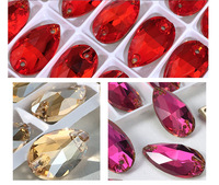 Appliques de fleurs en strass biseautées, en verre, en forme de goutte d'eau, à dos plat, cousues à la main, non thermocollantes, pour vêtements et robes de mariée