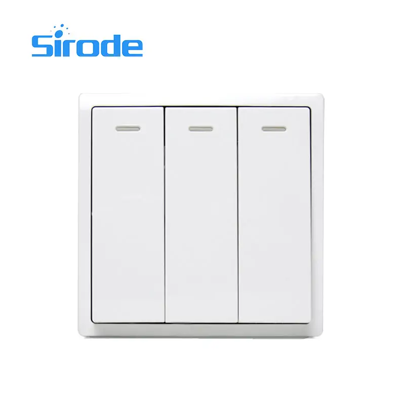 Sirode British Standard 3 Gang 2 Way Modern Light Wall Switches And Sockets Electrical Manufacturer