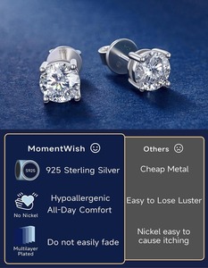 Boucles d'oreilles clous en moissanite de laboratoire taille brillant, couleur D, clarté VVS1, plaqué or blanc, argent sterling 925, certifiées CAL - Product Image 5