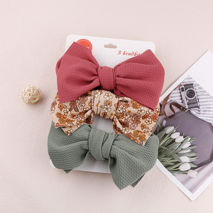 3Pcs/Set Waffle Polyester Floral Printed <strong>Headband</strong> Set High Stretch Elastic Big <strong>Baby</strong> Bow <strong>Headband</strong> Hair Band For <strong>Baby</strong> Girls - Product Image 5