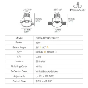 XRZLux ETL lampu sorot bawah Hotel, Mesin cuci dinding tersembunyi, lampu sorot 15W dapat disesuaikan, anti-silau, AC100-120V Downlight COB