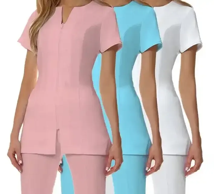Womens Schoonheidssalon Tuniek Shirt Dames Fancy Kappersuniform Tuniek Top Ziekenhuis Voor Vrouwen Scrubs Uniformen Gebreid