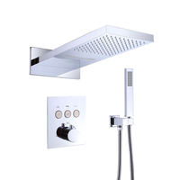 Ensemble de douche thermostatique de luxe 3 fonctions avec effet pluie, mitigeur de salle de bain en laiton encastré, pommeau de douche en acier inoxydable, design moderne