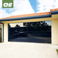 Porte de garage de villa sans cadre, sectionnelle, en aluminium et verre, vue panoramique, moderne, en verre trempé, couleur et taille personnalisées, économie d'énergie, certifiée CE