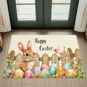 Tapete de Entrada Rectangular de Terciopelo Cristal para Pascua, Decoración Exterior con Diseño de Conejitos de Pascua, Ecológico - Product Image 5