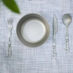 Ensemble de couverts en titane sablé argenté de haute qualité, 3 pièces, couteau, fourchette, cuillère, résistant aux rayures, à la corrosion et à la chaleur, moderne - Product Image 3