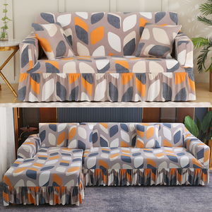 <span class=keywords><strong>Funda</strong></span> de sofá <span class=keywords><strong>con</strong></span> falda mágica estampada todo incluido, L elástico en forma de patrón geométrico, muebles de sala de estar, cojín lavable - Product Image 1