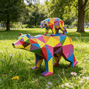 Dış Mekan Büyük Paslanmaz Çelik Işıklı Ayı Heykeli Gerçek Boyutta Paslanmaz Çelik Hayvan Heykeli - Product Image 4