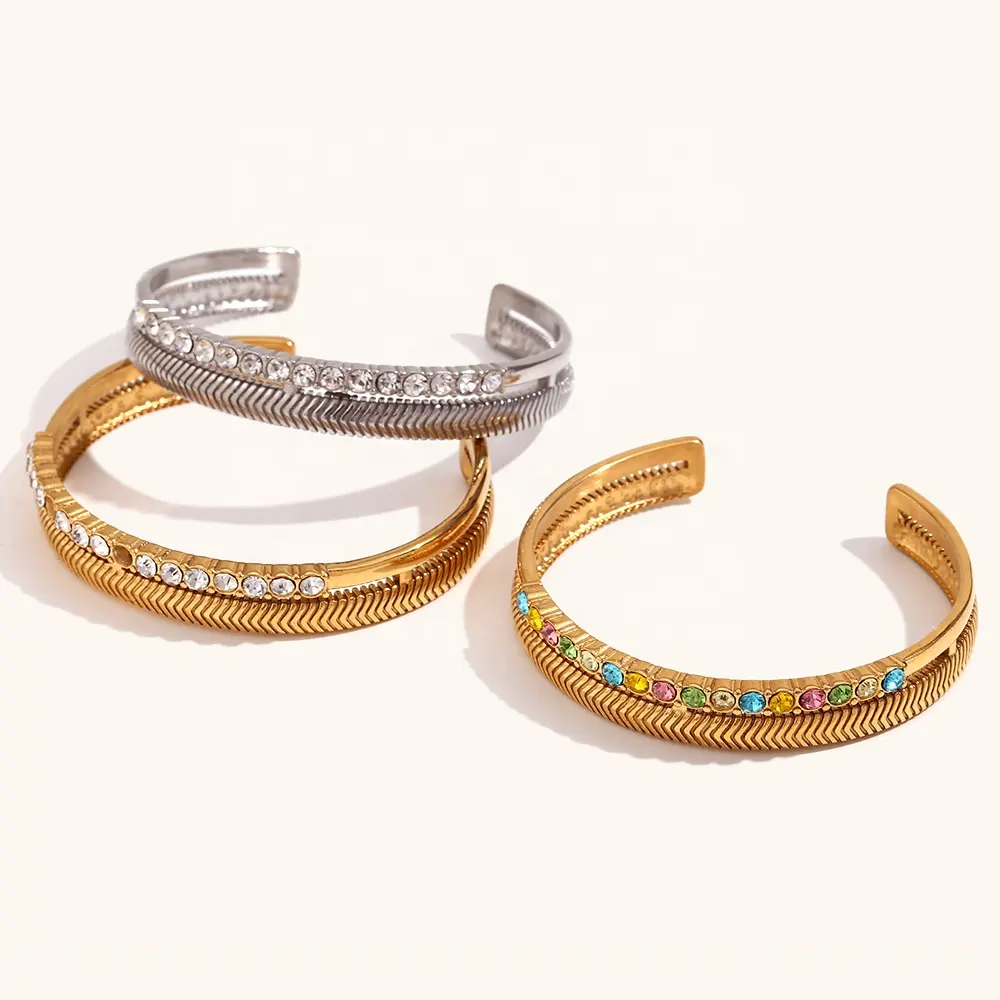 Dingran Summer Waterproof Jewelry PVD braccialetti con polsino in cristallo con strass in acciaio inossidabile placcato oro