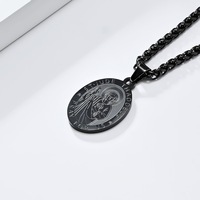 Collier géométrique Saint-Michel en acier inoxydable pour homme, pendentif religieux noir, cadeau, bijoux, chaîne en acier inoxydable 24 pouces