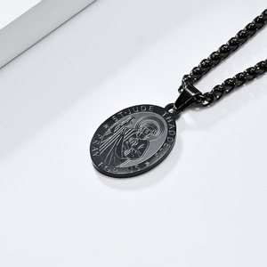 Saint Michael <b>Titanium</b> Steel Necklace For Men Black Religious Pendant Gift Jewelry Stainless Steel <b>Chain</b> 24Inch - Product Image 4