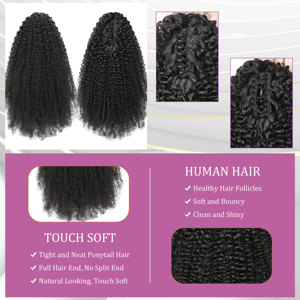 Couleur naturelle <span class=keywords><strong>Afro</strong></span> Kinky Curly Griffe Clip en queue <span class=keywords><strong>de</strong></span> <span class=keywords><strong>cheval</strong></span> Vietnamien Raw Virgin 100% Extension <span class=keywords><strong>de</strong></span> cheveux humains Full Ponytails pour dames - Product Image 4