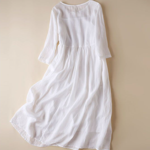 <span class=keywords><strong>Abito</strong></span> <span class=keywords><strong>Lungo</strong></span> Midi da Donna Elegante in <span class=keywords><strong>Cotone</strong></span> Ricamato con Maniche a 3/4 e Scollo a O, Nuova Collezione Moda 2025 - Product Image 3