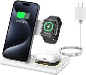 Estación de carga 3 en 1 amigable con los viajes Cargador inalámbrico rápido con diseño plegable Ideal para teléfono Reloj inteligente y auriculares