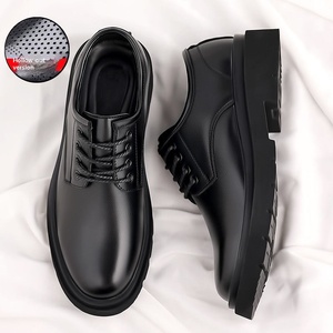 Scarpe da <span class=keywords><strong>Uomo</strong></span> in Vera Pelle Estive Traspiranti con Lacci Stile Britannico Punta Larga Casual Nere Formali per Matrimonio - Product Image 1