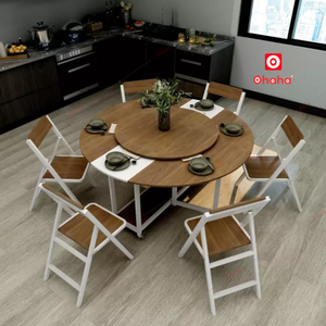 Smart Dining <b>Table</b> With Integrated Turntable Suitable for Family Meals BA035 Smart <b>Foldable</b> Dining <b>Table</b> With Rolling Wheels Com - Product Image 1