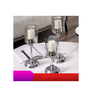 Luxury Metal Candle Holder Sticks Wax Candles Container Glass Cylinder Wedding Event Home Party Decor Candle Jars Candlestick