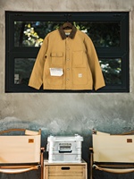 Veste de travail en toile lavée pour hommes, col rabattu en velours côtelé, multi-poches, boutonnée, logo personnalisé, respirante et imperméable, vente en gros