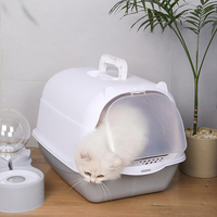 Bac à litière pour chat en plastique blanc et bleu, couvert et fermé, grande taille, accessoires pour animaux de compagnie, vente en gros