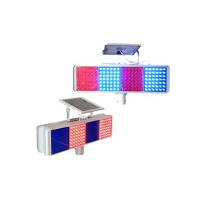 Solar Traffic Flashing Light Red Blue Dual Side Four Grid High Brightness LED Signal Lamp Pole Mount IP65 Aluminum Frame - Product Image 3