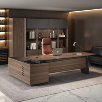 Bureau de direction en bois en forme de L de luxe, ensemble de bureau complet moderne et minimaliste, bureau haut de gamme pour PDG et managers
