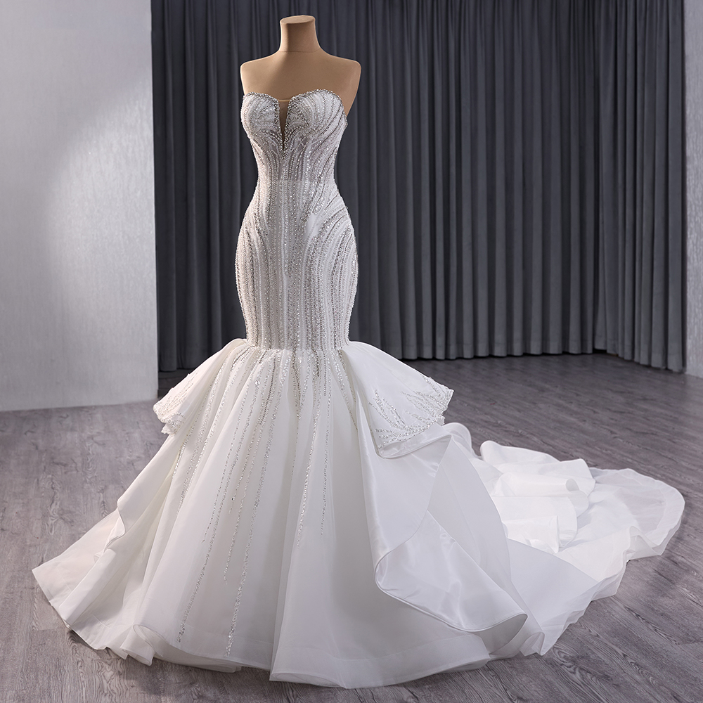 mermaid wedding dress sweetheart neckline Sweetheart Neck Off The Should Mermaid Wedding Dress With Long Train C0024, Ivory