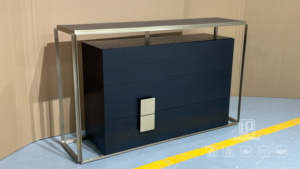 Italian <b>Black</b> Solid Wood Wall <b>Side</b> <b>Table</b> Three Drawer Living Room <b>Side</b> <b>Table</b> Square Corner <b>Table</b> With Metal Surround - Product Image 3