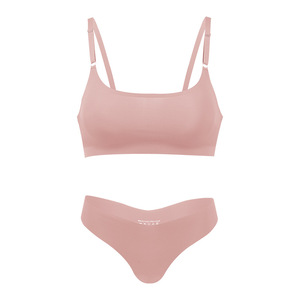 Conjunto de lencería diaria sin costuras, fino, de talla grande, con sujetador sin aros en forma de T, realce push-up, diseño tejido transpirable y corte alto. - Product Image 3