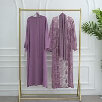 Vêtements Islamiques Luxe Faits Main Abaya 2025 Dentelle Fleurie Texturée 3D Perles Ouvrez Abaya Robe Musulmane Femme Ensemble 3 Pièces Abaya