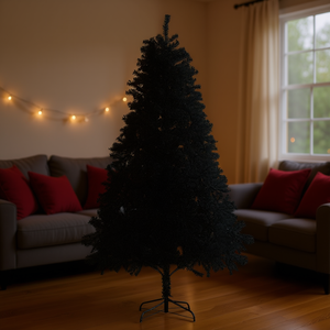 Sapin de Noël artificiel noir FCH de 2,1 m avec branches en PVC et fer, élégant, durable, pour décoration intérieure, avec base autoportante - Product Image 2