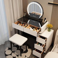 Table de Maquillage Moderne Blanche en Gros avec Miroir LED Amovible et Panneau en Bois de Chêne pour Hôtel