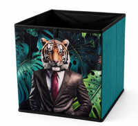 Boîte de rangement à motif tigre 30x30x30 cm, bac de rangement en cube en tissu non tissé PP avec panneau de 2 mm pour salon, chambre, bureau