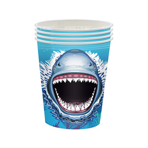 Assiettes en papier sur le thème des requins, rondes, bleues, impression numérique, vaisselle de fête d'anniversaire, 60-80 pièces, jetables et respectueuses de l'environnement - Product Image 2