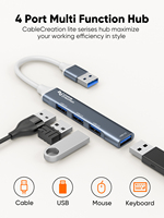 CableCreation Hub USB 3.0 de 4 Puertos, Adaptador Multipuerto 4 en 1, Chipset de Alta Velocidad de 5 Gbps, Sincronización de Datos y Carga