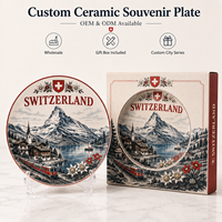 Assiette décorative en céramique souvenir de Suisse, motif train, edelweiss, paysage alpin, lac, pour assiette en céramique, personnalisation OEM ODM, vente en gros
