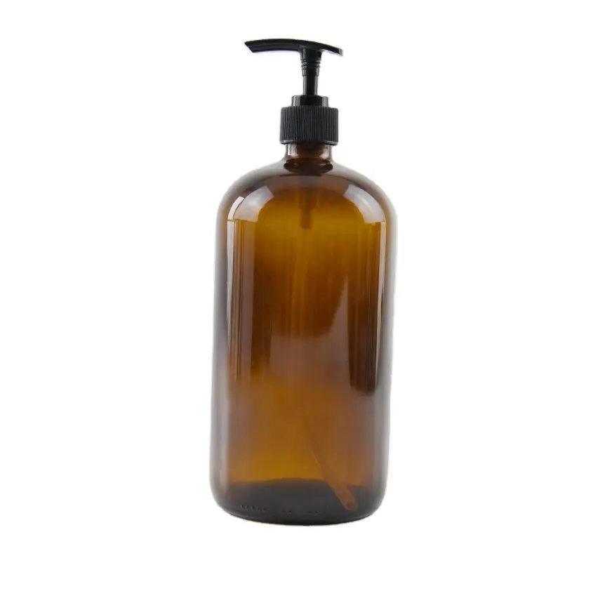 Chất Lượng Cao Phòng Tắm Nhà Bếp 32Oz Amber Glass Lotion Xà Phòng Chai Dispenser Với Bơm