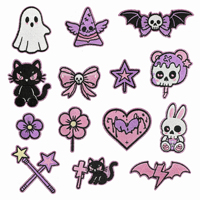 Patch thermocollant rose à bords pailletés, motif chat, sac, fleur, fantôme, nœud violet d'Halloween pour veste en jean et sac à dos DIY