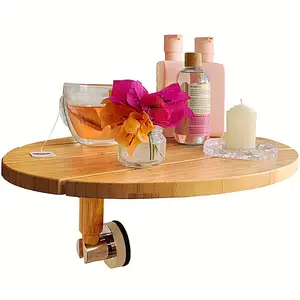 Bamboo Bathtub Tray with Suction Cup Corner Wood Tub Caddy for Inside Bath or Shower Small Bath Side Shelf