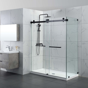 Réglable <span class=keywords><strong>60</strong></span> po. W X 58 po. Porte <span class=keywords><strong>de</strong></span> <span class=keywords><strong>douche</strong></span> <span class=keywords><strong>en</strong></span> <span class=keywords><strong>verre</strong></span> H sans cadre avec kit <span class=keywords><strong>de</strong></span> <span class=keywords><strong>douche</strong></span> noir complet et porte coulissante <span class=keywords><strong>en</strong></span> <span class=keywords><strong>verre</strong></span> - Product Image 6