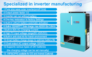 อินเวอร์เตอร์ไฮบริดพลังงานแสงอาทิตย์ CNswipower <span class=keywords><strong>SRC</strong></span> 4000VA 3600W คลื่นไซน์บริสุทธิ์ 120A MPPT 24VDC 120VAC สำหรับเครื่องชาร์จพลังงานแสงอาทิตย์ - Product Image 3