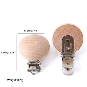 Attache-sucette rond en bois naturel, Design personnalisé en bois naturel pour bébé, 10 pièces 35mm - Product Image 4