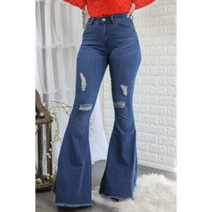 กางเกงผ้ายีนส์เอวสูงสไตล์สตรีท TD สำหรับผู้หญิงรองเท้าบูทยีนส์เอวยางยืดทรงตรงระบายอากาศได้ดีของตกแต่ง - Product Image 1