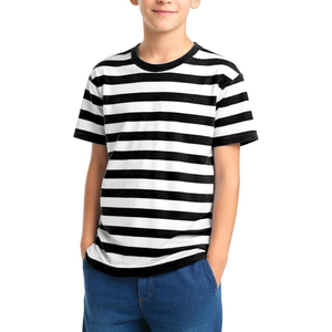 Camiseta de Verano a Rayas de Manga Corta para Niños, Hecha de 100% Algodón con Tela Ligera y Silueta Informal para el Día a Día - Product Image 2