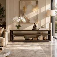 Table basse console moderne classique de luxe, faite à la main, en bois massif avec revêtement naturel lisse, pour la décoration de l'entrée de la villa