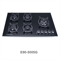 Usine de plaques de cuisson à gaz 90CM de haute qualité OEM/ODM cuisinière à 5 brûleurs intégrée cuisinière à gaz haut de gamme/tables de cuisson en verre pour hôtel domestique