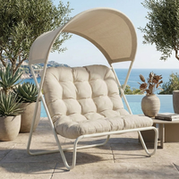 Chaise longue d'extérieur à deux places avec auvent, structure en acier, revêtement en poudre, coussin en coton PP, tissu en maille, lit de jardin pour patio