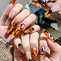 Lot de 24 faux ongles en acrylique, forme amande, style français, couvrance totale, pour nail art de fêtes, Halloween, Noël, vente en gros