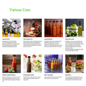 Bouteilles en verre transparent 100ml 150ml 250ml pour sauces piquantes et tomates, avec compte-gouttes et <span class=keywords><strong>capsules</strong></span> thermorétractables pour la fabrication artisanale - Product Image 6