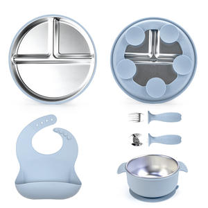 Ensemble de vaisselle <span class=keywords><strong>pour</strong></span> enfants transfrontalier : Assiette à ventouse divisée en acier inoxydable 304, base en silicone anti-chute, <span class=keywords><strong>pour</strong></span> des repas plus sûrs <span class=keywords><strong>pour</strong></span> bébé. - Product Image 6
